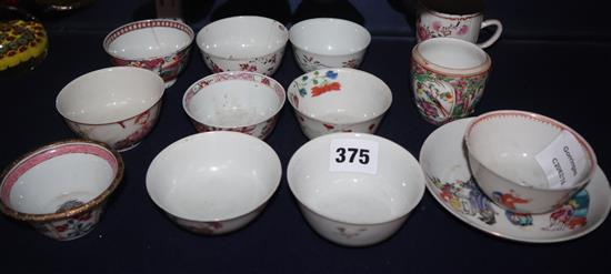 An 18th century famille rose tea bowl and saucer and other 18th/19th century Chinese famille rose tea bowls etc